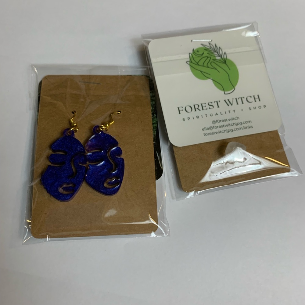 Deep Indigo Woman Face Minimalist Earrings